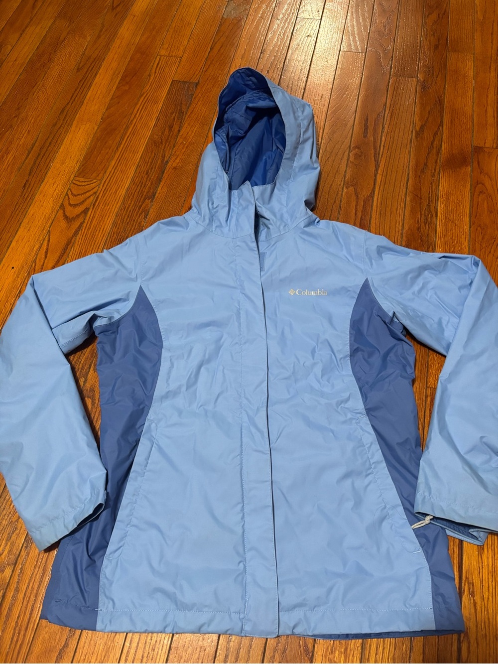 Columbia Women's Light Blue Hooded Waterproof Rain Jacket